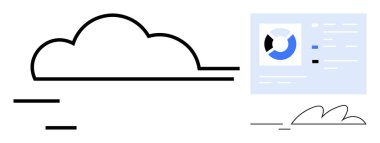 Bulut çizgisi grafik veri göstergesi ve görsel elementlerle eşleştirildi. Bulut teknolojisi, veri analizi, internet, depolama, minimalizm, iş çözümü için ideal, basit düz metafor