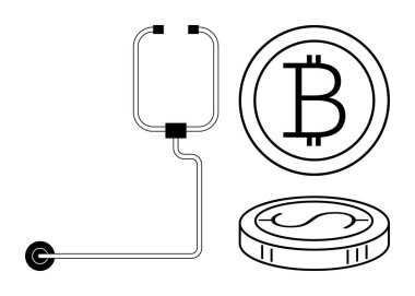 Bitcoin ve geleneksel madeni para, finansal akışı sembolize eden bir boru hattı üzerinden birbirine bağlı. Engelleme zinciri, kripto para birimi, fintech, parasal sistem, ekonomi, işlemler, zenginlik için ideal. Basit düz
