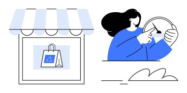 Vitrinde geri dönüşüm işareti olan bir çanta ve direksiyon simidi eko-bilinçli alışkanlıkları vurguluyor. Sürdürülebilirlik, farkındalık, perakende, eko-yaşam, minimalizm, tüketim için ideal