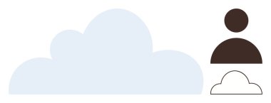 Büyük mavi bulut simgesi, kullanıcı profili silueti ve küçük bulut çizgisi. Teknoloji, bulut depolama, çevrimiçi erişim, kişisel veriler, kullanıcı yönetimi, bağlantı için ideal basit düz metafor