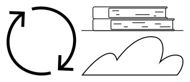 Devamlılığı simgeleyen dairesel ok, eğitimi temsil eden iki istiflenmiş kitap ve teknoloji ve veri depolamayı yansıtan bulut anahatları. Eğitim, yenilik, sürdürülebilirlik ve teknoloji için ideal