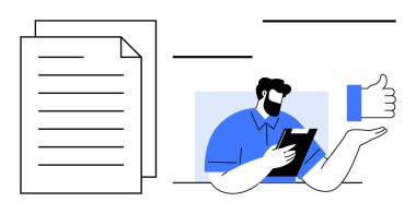 Elinde bir pano tutan bir iş adamının yanında bulunan belgeler. Onaylanması için onaylanmış belgeler. Takım çalışması, onay iş akışı, iş kararları, üretkenlik, güven, ofis iletişimi için ideal