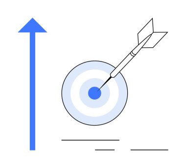 Ok hedefin tam ortasına yukarı doğru mavi okla vuruyor. İlerleme, doğruluk ve kararlılığı temsil ediyor. İş büyümesi, hedef belirleme, odaklanma, başarı ve başarı için ideal