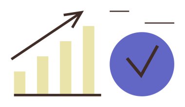 Mavi işaretin yanında yukarı doğru ok olan sarı çizelge ilerleme, başarı ve doğruluğu temsil ediyor. Ticari büyüme, üretkenlik, analitik, proje başarısı, kilometre taşları için ideal