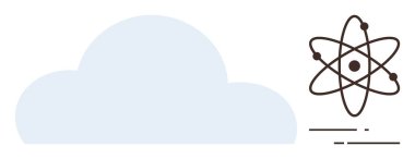 Açık mavi bulut, bilimi, teknolojiyi, bağlantıyı ve yeniliği sembolize eden atomik bir modelle eşleştirilmiştir. Konseptler için ideal fizik, bulut hesaplaması, eğitim, veri geleceği basit