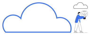 İçinde küçük bir bitki bulunan bir ampul taşıyan büyük bir bulut çizgisi. Teknoloji, yenilik, büyüme, sürdürülebilirlik, bulut hesaplama, yaratıcılık, dijital çözümler, basit düz