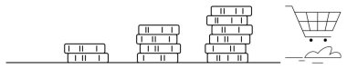 Artan madeni paralar bir alışveriş arabasına doğru büyüyor, mali birikimleri, yatırımları, harcamaları veya satın alma gücünü temsil ediyor. Finans, tasarruf, iş büyümesi ve yatırım için ideal