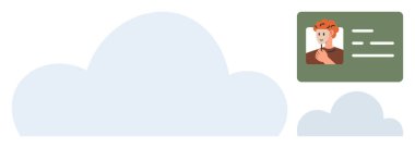 Kişisel verileri vurgulayan bir kullanıcı tanımlama kartıyla büyük ve küçük bulut grafikleri. Veri depolama, güvenlik, ağ oluşturma, bulut hizmetleri, kullanıcı yönetimi, erişilebilirlik, basit daire