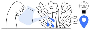 Çiçeklerin üzerine su dökerek büyümeyi, bakımı ve bakımı sembolize eder. Büyüme, sürdürülebilirlik, yaratıcılık, yenilik, ilerleme bahçıvanlığı ve konum için ideal