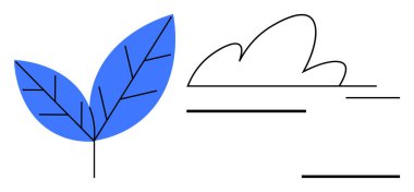 Damar detaylarıyla mavi yaprak ve siyah çizgilerle soyut bulut doğa, büyüme ve sükuneti çağrıştırıyor. Ekoloji, çevre, sürdürülebilirlik, sağlık, sadelik farkındalığı için idealdir. A