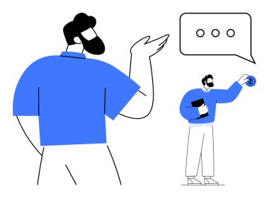 Minimalist kompozisyon, el kol hareketi yapan bir adam ve para ve belge tutan bir başkası. İş, iletişim, takım çalışması, müzakere, tavsiye, işbirliği ve minimalist sanat için idealdir. Basit düz