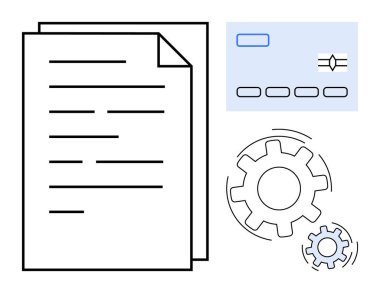Belgeler, işlem dişlileri, kredi kartı görselleştirme işleri otomasyon, ödemeler. Finans, teknoloji, iş dünyası, verimlilik sistemleri yenilik kavramları için idealdir. Basit düz