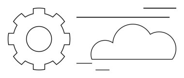 Hareket ve bağlantıyı simgeleyen en az doğrusal aksanla bulut şeklinin yanında vites. Teknoloji, yenilik, bütünleşme, bulut hesaplaması, otomasyon, dijital dönüşüm için ideal