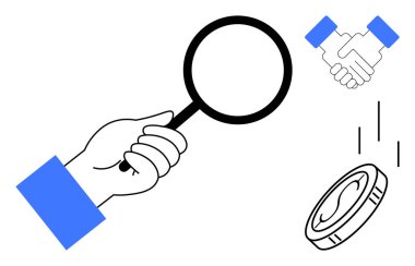 El ele tutuşmak büyüteç, el sıkışmak anlaşmayı sembolize etmek, madeni dengeyi işaret eden bozuk para düşmesi. İş, ortaklık, yatırım, araştırma, takım çalışması, para yönetimi için ideal