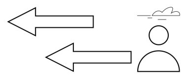Bulutlu bir kişi simgesine iki büyük ok, iletişim, karar verme, beyin fırtınası, problem çözme, bilgi akışı, geri bildirim ve basit bir dairedeki stratejiyi temsil ediyor.