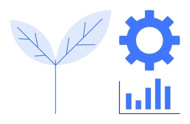 Vites ve çubuk grafiğinin yanında doğa ve teknolojiyi harmanlıyor. Sürdürülebilirlik, çevre dostu yenilik, yeşil enerji, eko-verimlilik, teknoloji, büyüme, basit düz metafor