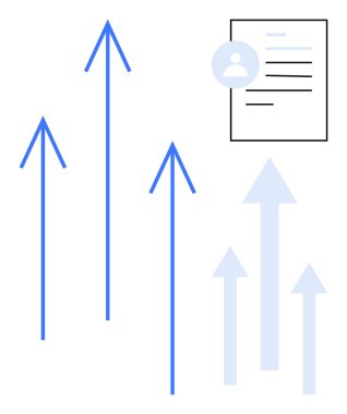 Yukarı doğru yükselen mavi oklar bir özgeçmiş belgesinin yanında büyümeyi ve başarıyı simgeliyor. Kariyer ilerlemesi, işe alım, profesyonel kalkınma, hedefler, işe alım, fırsat ve büyüme için ideal