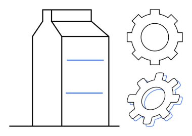 İki vitesli minimalist karton ambalaj yenilik, otomasyon ve üretim entegrasyonunu simgeler. Üretim, mühendislik, ambalaj, sürdürülebilirlik, verimlilik, lojistik için ideal