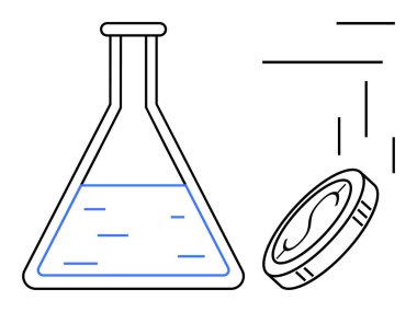 Sıvı ve madeni parayla dolu şişe bilimsel ilerlemeyi, araştırma fonlarını, deneyleri, yenilikleri ve kaynakları sembolize eder. Yenilik, bilim, araştırma, eğitim sektörüne kaynak sağlamak için ideal