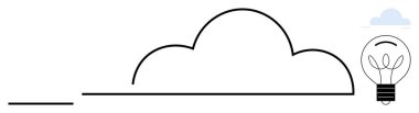 Filizlenen bitkiler içeren bir ampul içeren minimalist bulut çizgisi. Yenilik, sürdürülebilirlik, büyüme, yeşil enerji, bulut hesaplama, dijital dönüşüm, çevre dostu
