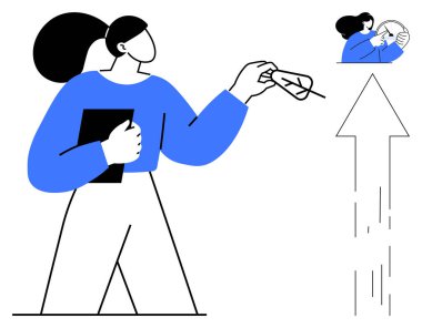 Elinde bir defter tutan kişi havaya bir kağıt uçak salıyor. Yukarı doğru bir ok büyümeyi ve özlemleri iletir. Yenilik, yaratıcılık, kariyer büyümesi, odaklanma, motivasyon ve hırs için ideal