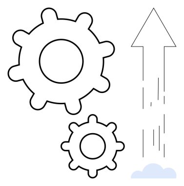 Birbirine bağlı iki vites, bir bulutun üzerinde yukarıya bakan bir ok ile birlikte gelişmeyi, takım çalışmasını, üretkenliği, başarıyı, yeniliği, kariyer büyümesini ve basit bir düz bir düzlemde endüstriyel evrimi simgeler.