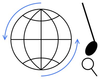 Küresel hareketi sembolize eden mavi oklu küre, yenilik, analiz ya da teknolojiyi gösteren soyut araçlarla eşleştirilmiştir. Temalar için ideal küresel ağ, iletişim, işbirliği