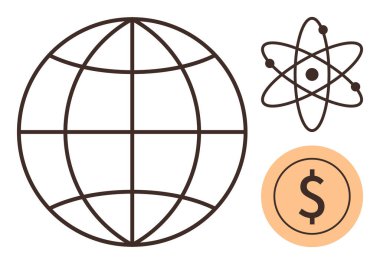 Enlem ve boylam çizgilerine, atom sembolüne ve dolar parasına sahip dünya küresel iletişimi, bilimi, ekonomiyi, eğitimi, araştırmayı, iş geliştirmeyi ve yeniliği simgeliyor. Genel için ideal