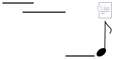 Yaratıcılık, yapısal iletişim ya da müzik besteleme sürecini gösteren bir belge ikonu olan bir kadroya yerleştirilmiş cesur bir müzik notası. Yaratıcılık, eğitim ve iletişim için ideal
