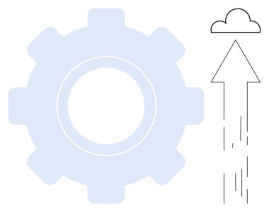 Dişliler, dijital büyüme, teknoloji ve yenilik için yukarı doğru ok ve bulut ile optimizasyon sürecini temsil ediyor. Mühendislik, bulut hesaplama, süreçler, optimizasyon ve geliştirme için ideal