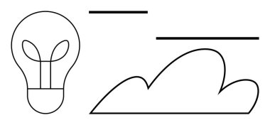 Bulutun yanındaki ampul yenilik, yaratıcılık, teknoloji, bulut hesaplama, sürdürülebilirlik, enerji ve ileriyi düşünme kavramlarını temsil ediyor. Dijital teknoloji ve çevre dostu temalar için ideal