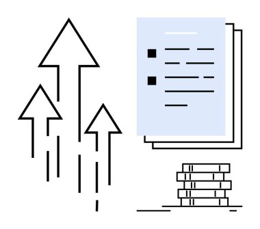 Üst üste istiflenmiş belgeler ve vurgulanmış kağıtlar, ilerlemeyi, büyümeyi, üretkenliği ve organizasyonu sembolize ediyor. İş, eğitim, strateji, planlama ve geliştirme için ideal başarı