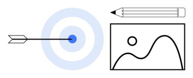 Ok delici hedef, yaratıcılık için kalem soyut görüntü görüş ve hayal gücünü gösteriyor. Hedefler, doğruluk, yaratıcılık, başarı, ilham tasarımı kavramsal düşünce için idealdir. Basit düz