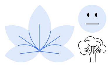 Basitleştirilmiş mavi yaprak, çizgi desenli, dalları olan ağaç ve yumuşak mavi renkli nötr yüz. Doğa, farkındalık, denge, basitlik, çevre farkındalığı duyguları için ideal minimum sanat. Basit.