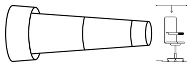 Ayarlanabilir bir ofis sandalyesini hedefleyen teleskopik merceğin basit doğrusal çizimi. Odaklanma, perspektif, vizyon, işyeri ergonomisi, dikkat, hizalama, üretkenlik kavramları için idealdir. Basit.
