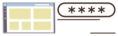 Gizli metni gösteren yıldız işaretli parola giriş formunun yanındaki web tarayıcı penceresi. Siber güvenlik, kimlik doğrulama, web teknolojisi, gizlilik, kullanıcı arayüzü, dijital kimlik, basit düz