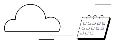 Belirli tarihleri olan bir takvimin yanında bulut teknolojisi, planlama ve verimlilik arasında bağlantı var. Teknoloji, organizasyon, üretkenlik, iş akışı, dijital için ideal