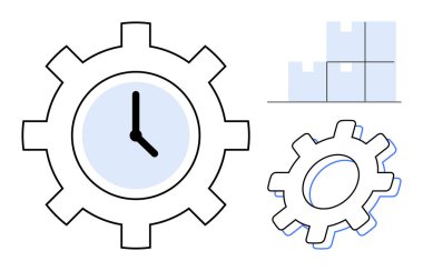 Saat yüzlü, daha küçük teçhizatlı ve birbiriyle bağlantılı kavramları gösteren 4 parçalı bulmaca bloklu dişliler zamanı, iş akışını, planlamayı, verimliliği, problem çözmeyi ve işbirliğini işaret ediyor. İdeal