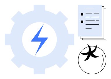 Yıldırım, dokümanlar ve soyut dairesel tasarım ile donanım üretkenlik, enerji ve süreç optimizasyonunu birleştirir. Verimlilik, strateji, iş akışı, yenilik planlama, temiz enerji için ideal