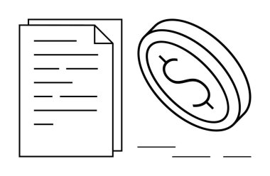 Bir dolarlık paranın yanında basit bir taslak şeklinde kağıt belge. Finans, sözleşmeler, ödeme, ekonomi, bütçe, muhasebe ve zenginlik yönetimi için ideal. Basit bir düz metafor.
