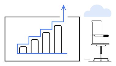 Ofis başkanı yukarı doğru ok ile büyümeyi, kariyer ilerlemesini, üretkenliği, başarıyı, yeniliği, stratejiyi ve verimliliği simgeliyor. Ticari eğilimler ve başarı kavramları için ideal