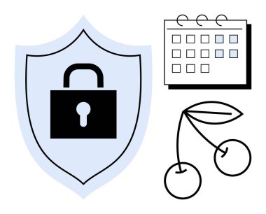 Korunmayı sembolize eden kalkanlar, takvim planlama önerisi ve tatlılığı, dengeyi ya da doğayı temsil eden kirazlar. Güvenlik, organizasyon ve zaman yönetimi için ideal