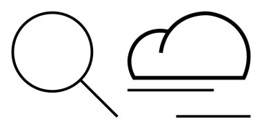 Veri araması, bilgi erişimi, dijital analiz, bulut depolama, yenilik, verimlilik ve modern teknolojiyi vurgulayan dinamik çizgilere sahip büyüteç ve bulut. İş için ideal, IT