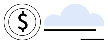 Bulut simgesinin yanında para, dijital finansı, tasarrufu veya bulut hesaplamasını temsil ediyor. Fintech, online bankacılık, dijital işlemler, teknoloji hizmetleri, yenilik veri depolama için ideal