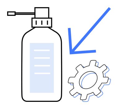 Manüel sprey şişesi dişli ve okla eşleştirildiğinde bakım, işlevsellik ve operasyonel gelişmeyi sembolize eder. Onarım için ideal, işlem optimizasyonu, temizlik, DIY, araçlar, servis ayarlanabilir