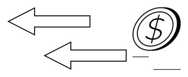 İki siyah ok ve bir dolar para ana hatları mali değişim, işlemler veya parasal akışı simgeliyor. Ekonomi, finans, yatırım, bankacılık, ticaret pazarlığı tasarrufları için idealdir. Basit düz