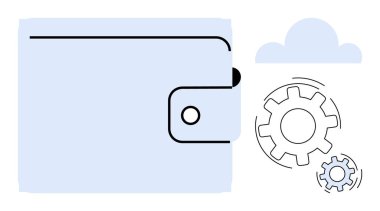 Cüzdanı kopçalı, mekanik vitesli ve bulut ana hatları finansal organizasyon, otomasyon ve dijital entegrasyon. Fintech, otomasyon, bulut depolama, ekonomik işlemler için ideal