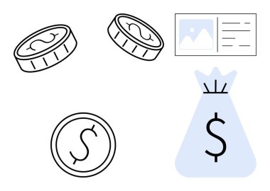 Dolar sembollü para çantası, madeni paralar, ve kimlik kartı görselleştirme finans, para birimi, kimlik ve işlemler. Fintech dijital cüzdanları bütçelemek için bankacılık, tasarruf ve yatırımlar için ideal