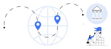 Yer belirleyicileri, banka binaları ve iş birliği yapan bireylerle dolu bir dünya. Finans, takım çalışması, küreselleşme, navigasyon, işbirliği organizasyon liderliği için ideal. Basit düz