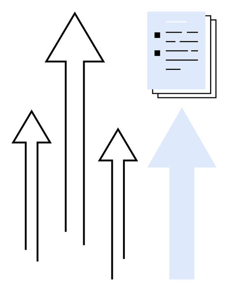 Стрелки, направленные вверх, символизируют рост наряду с документами, представляющими задачи или цели. Идеально подходит для бизнеса, прогресса, успеха, развития, эффективности, стратегии, командной работы. Простая плоская метафора